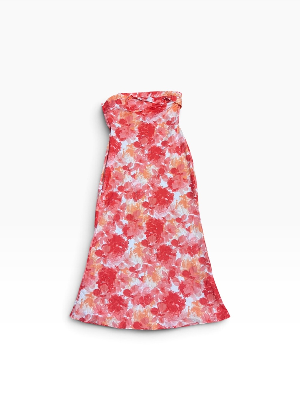 SHEIN Pink Coral Floral Strapless Dress
